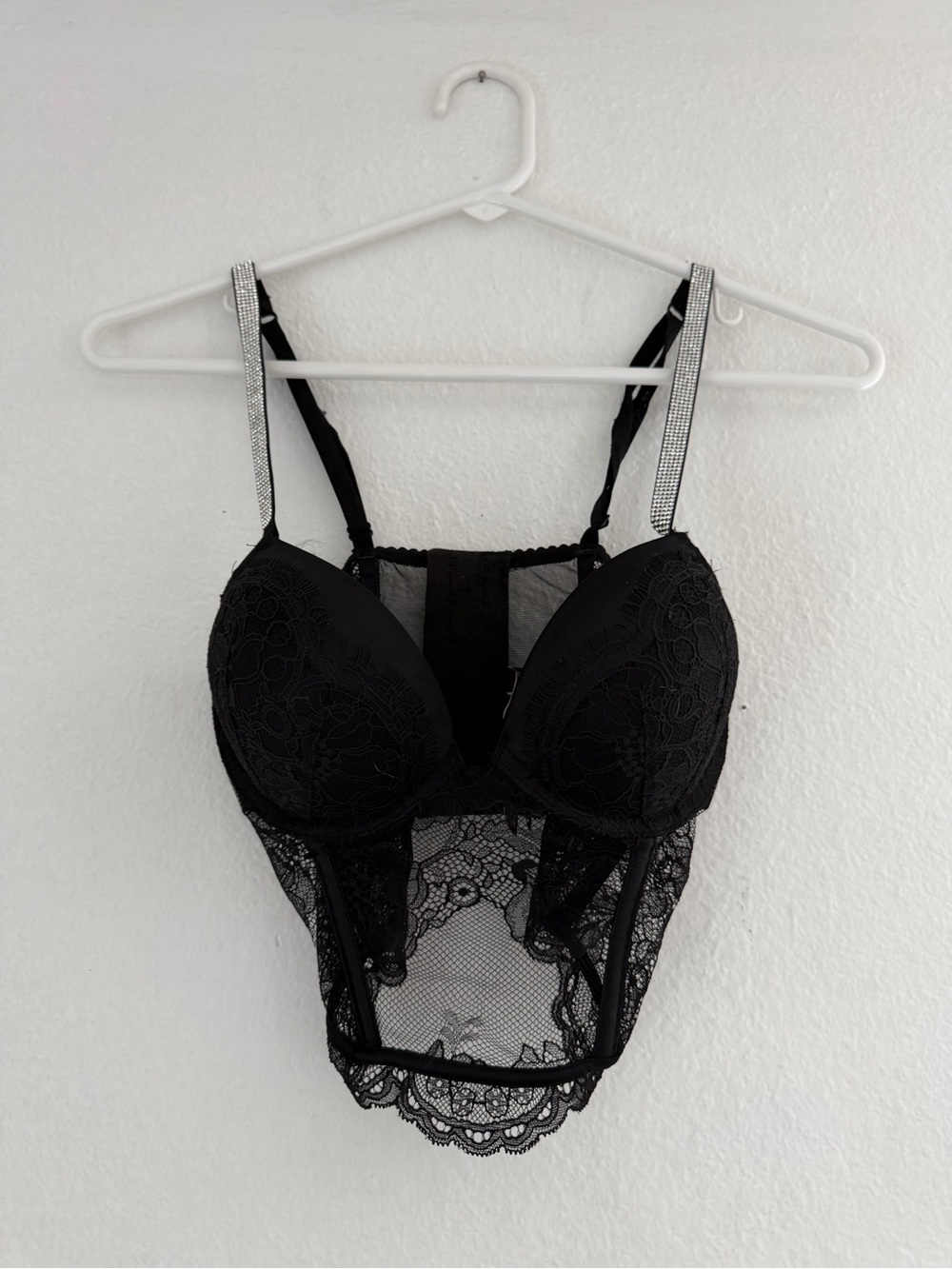 Victoria's Secret Black Lace corset with Rhinestone Straps